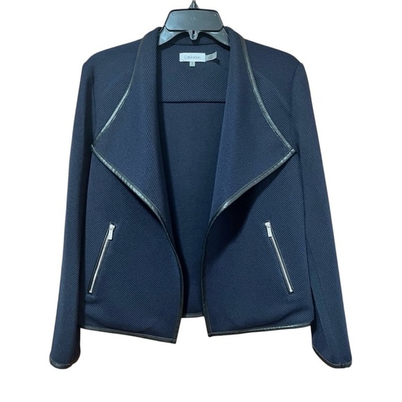 Calvin Klein Navy Blue Diamond Textured Open Front Jacket Size M - Picture 2 of 10